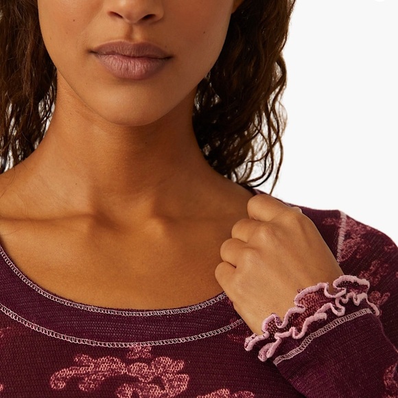 Free People Garner Floral Print Top Berry Combo XL New - Picture 3 of 6